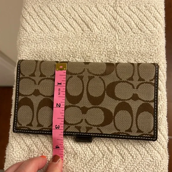 Vintage Coach Brown Signature Checkbook Cover Leather Trim with Pen Loop EUC - Picture 6 of 16